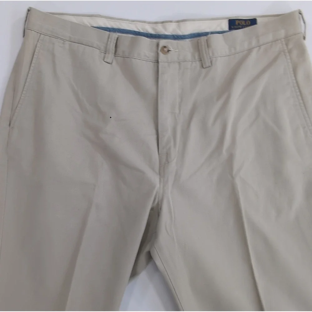 Polo Ralph Lauren Mens 38x32 Khaki Chino Pants Flat Front Cotton Twill Trousers
